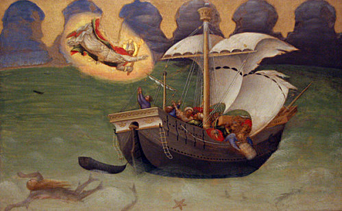 Saint Nicolas de Bari sauve un navire du naufrage; de Gentile da Fabriano; 1425; musée du Vatican; source:http://thierry.jamard.over-blog.com/ 